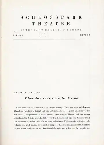 Berlin Schloßparktheater.   Boleslaw Barlog (Intendanz).   Arthur Miller.   Edward Albee: Zweimal Montag (Arthur Miller) / Der Tod von Bessie Smith.. 