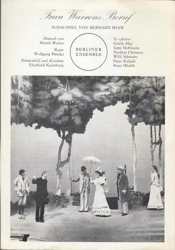 Frau Warrens Beruf.    Spielzeit 1973.  Regie  Pintzka, Wolfgang.    Kostüm /  Bühne Keienburg, Eberhard.   Darsteller  May, Gisela / Hoffmann, Jutta / Christian, Norbert / Schwabe, Willi / Kalisch, Peter / Hladik, Peter