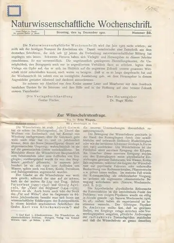 Miehe, Hugo (Hrsg.): Naturwissenschaftliche Wochenschrift  Nr. 52,  Dezember 1922 - Neue Folge 21. Band, der ganzen Reihe 37. Band.  Aus dem Inhalt:...