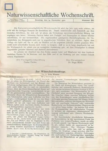 Miehe, Hugo (Hrsg.): Naturwissenschaftliche Wochenschrift  Nr. 52,  Dezember 1922   Neue Folge 21. Band, der ganzen Reihe 37. Band.  Aus dem.. 