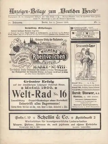 Herold, Deutscher / Verein Herold in Berlin -  Ad.M. Hildebrandt  ( Hrsg.): Deutscher Herold.  31. Jahrgang  Nr. 1,  Anzeigen=Beilage vom...