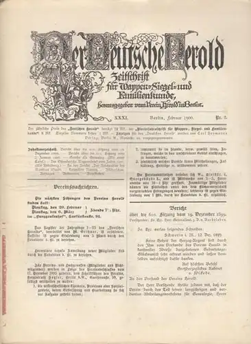 Herold, Deutscher / Verein Herold in Berlin -  Ad.M. Hildebrandt  ( Hrsg.): Deutscher Herold.  31. Jahrgang  Nr. 2,  Anzeigen=Beilage...