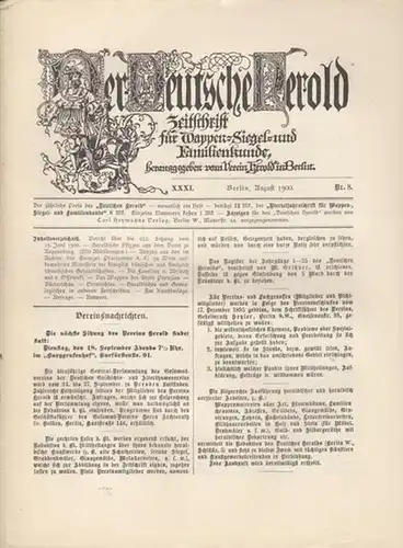 Herold, Deutscher / Verein Herold in Berlin -  Ad.M. Hildebrandt  ( Hrsg.): Deutscher Herold.  31. Jahrgang  Nr. 8,  Anzeigen=Beilage...