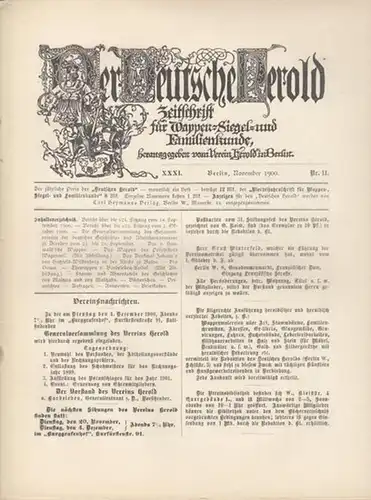 Herold, Deutscher / Verein Herold in Berlin -  Ad.M. Hildebrandt  ( Hrsg.): Deutscher Herold.  31. Jahrgang  Nr. 11,  Anzeigen=Beilage...