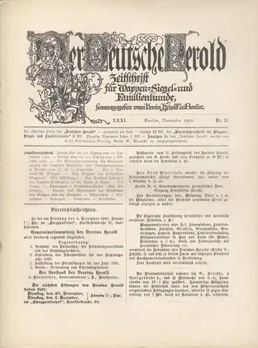 Herold, Deutscher / Verein Herold in Berlin    Ad.M. Hildebrandt  ( Hrsg.): Deutscher Herold.  31. Jahrgang  Nr. 11,  Anzeigen=Beilage.. 