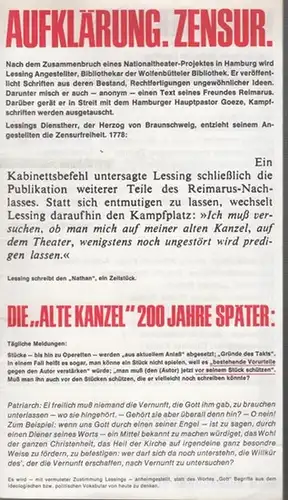 Berlin, Freie Volksbühne. - Lessing, Gotthold Ephraim: Programmheft zu: Nathan der Weise. Spielzeit 1977 / 1978.  Intendant / Regie Hübner, Kurt.  Bühne /...