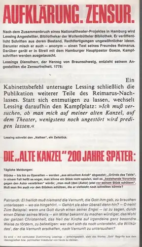 Berlin, Freie Volksbühne.   Lessing, Gotthold Ephraim: Programmheft zu: Nathan der Weise. Spielzeit 1977 / 1978.  Intendant / Regie Hübner, Kurt.  Bühne.. 