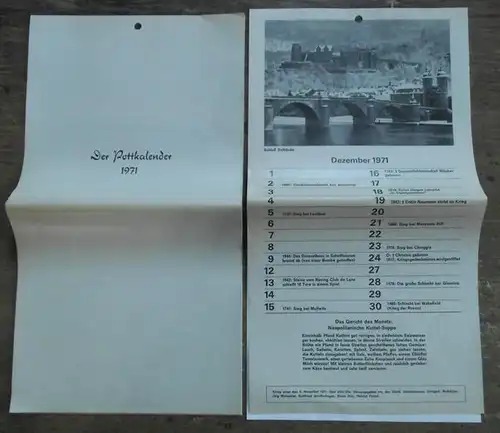 Stuttgart. - Pott - Kalender. - Jörg Wehmeier (Red.). - Hrsg.: Württembergische Staatstheater Stuttgart: Der Pottkalender 1971. Motive: Schloss Solitude, Hafen, Hauptbahnhof, Fernsehturm, Heidelberger Schloss u.a. 