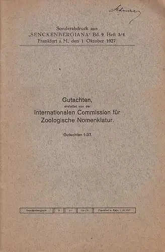 Richter, Rudolf et al: Nomenklatur und Nomenklatur (Sonderabdruck aus "Senckenbergiana"  Band 11, 1929 / Gutachten erstattet von der Internationalen Commission für Zoologische Nomenklatur. Gutachten.. 