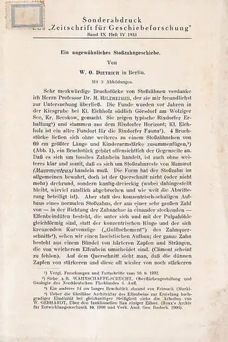 Dietrich, W.O: Zur Stratigraphie der Afrikanthrousfauna. (Sonder-Abdruck aus dem Zentralblatt für Mineralogie, Jahrg. 1939,  Abt. B, No.1) / Ein ungewöhnliches Stoßzahngeschiebe. (Sonder-Abdruck aus "Zeitschrift...