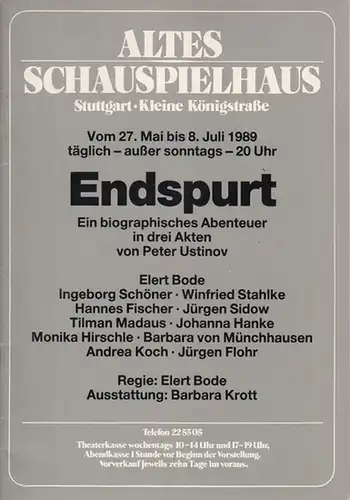Endspurt. Spielzeit 1989 / 1990. Regie Bode, Elert.  Ausstattung  Krott, Barbara.  Mit:  Schöner, Ingeborg / Stahlke, Winfried / Fischer, Hannes / Sidow, Jürgen / Madaus, Tilman / Hanke, Johanna / Hirschle, Monika u.a