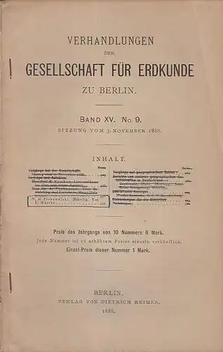 Marthe, F: N.M.  Prshewalski - Nekrolog.  (Sonderdruck aus den Verhandlungen  der  Gesellschaft für Erdkunde zu Berlin,  Bd. XV, No.9, Sitzung vom 3. November 1888). 