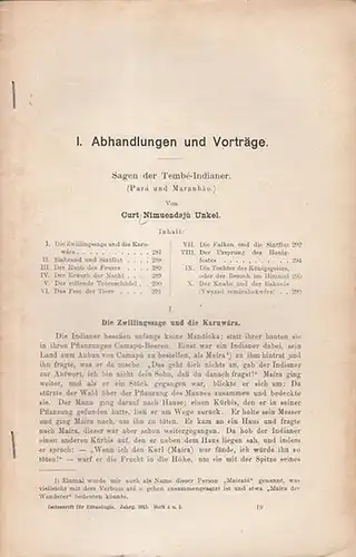 Unkel, Curt Nimuendaju / W. Nippold: Sagen der Tembé Indianer (Para und Maranhao) / Über die Anfänge  des Staatslebens bei den Naturvölkern ( Sonderabdrucke.. 