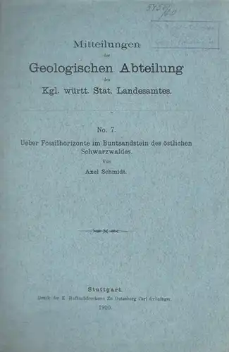 Schmidt, Axel: Ueber Fossilhorizonte im Buntsandstein des östlichen Schwarzwaldes. ( Sonderdruck aus Mitteilungen der Geologischen Abteilung des Kgl.  württ. Stat. Landesamtes, Nr.7). 