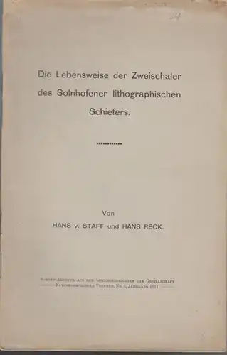 Rösler, Emil: Die Lebensweise der Zweischaler des Solnhofer lithographischen Schiefers. (Sonder-Abdruck aus den Sitzungsberichten der Gesellschaft Naturforschender Freunde zu Berlin, No. 3, Jahrgang 1911). 
