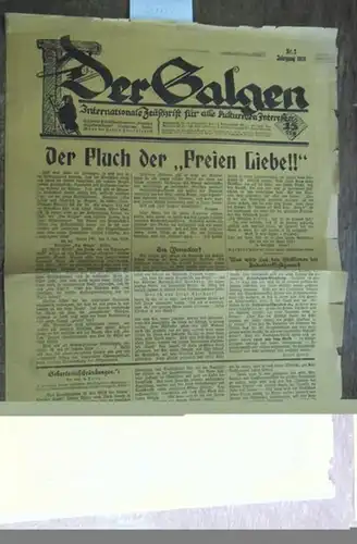 Galgen, Der. - Adolf Plessner: Der Galgen. Jahrgang 1919, Nr. 2. Internationale Zeitschrift für alle kulturellen Interessen. Offizielles Publikationsorgan der 'Deutschen Sozialaristokratie' (Ortsgruppe Berlin, Bund der Freien Deutschlands). 