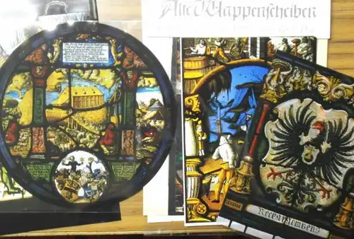 Wappenscheiben: Alte Wappenscheiben. Kunstkalender 1974 mit Gross Dia (durchleuchtbar). Folgende Bilder sind enthalten: Titel: Glasgemälde mit den alten und jungen Eidgenossen. 1. Wappenscheibe des Antony.. 