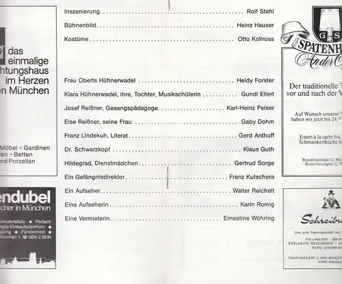 München. - Wedekind, Frank: Musik.  Ein Sittengemälde. Inszenierung Stahl, Rolf.  Bühne Hauser, Heinz.  Kostüme Kollross, Otto.  Darsteller  : Forster, Heidy...