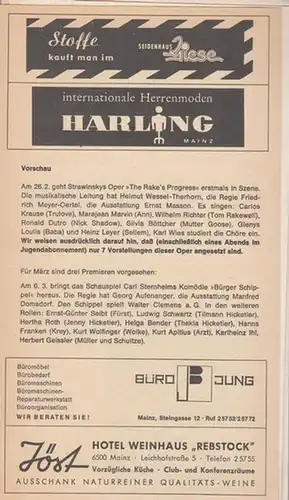 Bürger, Schippel.  Spielzeit 1969. Inszenierung: Aufenanger, Georg. Ausstattung: Domsdorf, Manfred.  Mit Seibt, E. G. / Schwartz, Ludwig / Roth, Hertha / Bender, Helga / Franken, Hanns u.a