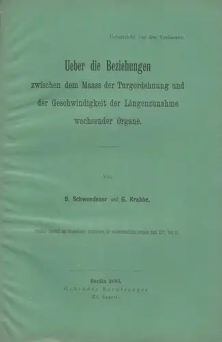 Schwendener, S. / Krabbe, G: Ueber die Beziehungen zwischen dem Maass der Turgordehnung und der Geschwindigkeit  der Längenzunahme wachsender Organe. Sonderdruck . ( Separat.. 