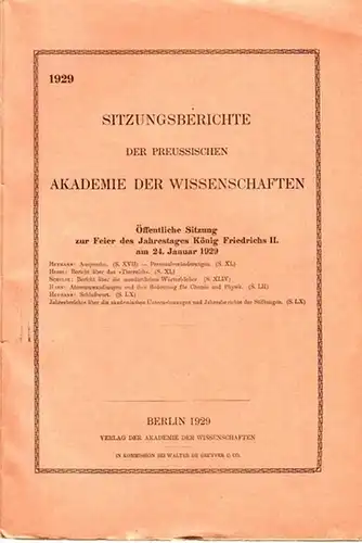 Hahn, Otto   Heymann, Hesse, Schulze: Atomumwandlung und ihre Bedeutung für Chemie und Physik. IN: Sitzungsberichte der preussischen Akademie der Wissenschaften. Öffentliche Sitzung zur.. 