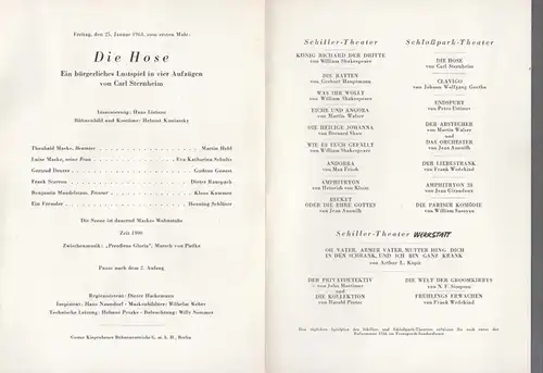 Berlin - Steglitz, Schloßpark - Theater. - Sternheim, Carl: Die Hose. Bürgerliches Lustspiel. Spielzeit  1963. Intendant: Barlog, Boleslaw. Inszenierung:  Lietzau, Hans.  Bühne...