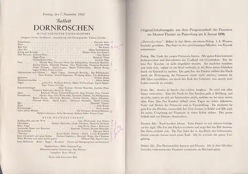 Berlin . Deutsche Staatsoper.  - Peter Tschaikowsky: Dornröschen. Ballett.  Spielzeit 1952 / 1953.  Dirigent: Großmann, Gustav. - Inszenierung / Choreographie: Gsovsky, Tatjana...