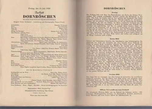 Dornröschen. Ballett Spielzeit 1949 / 1950. Dirigent Großmann, Gustav. - Inszenierung  / Choreographie Gsovky, Tatjana. - Mit Trofimova, Natascha / Reinholm, Gert / Gallo, Regina / Fink, Helmut / Kraneis, Eva / Weise, Reinhold / Lenz, Kurt u.a