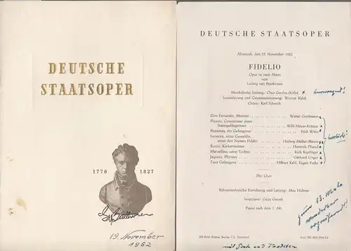 Berlin. - Deutsche Staatsoper. - Beethoven Ludwig van: Fidelio. Oper. Spielzeit 1952 / 1953. Musikalische Leitung: Gerdes, Otto. - Inszenierung / Gesamtausstattung: Kelch, Werner. Chöre:...