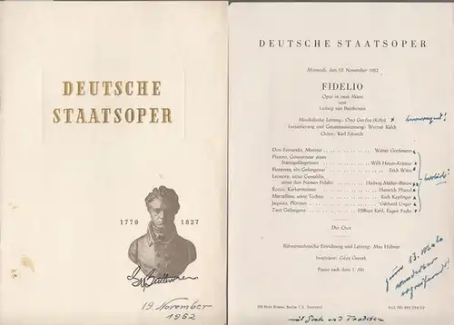 Fidelio. Oper. Spielzeit 1952 / 1953. Musikalische Leitung: Gerdes, Otto.   Inszenierung / Gesamtausstattung: Kelch, Werner. Chöre: Schmidt, Karl.  Mit Großmann, Walter /.. 
