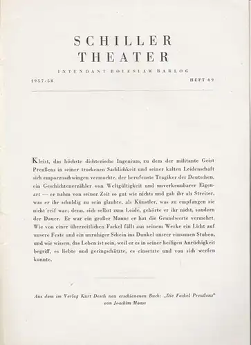 Berlin Schiller Theater.   Boleslaw Barlog (Intendanz).   Heinrich von Kleist: Das Käthchen von Heilbronn. Spielzeit 1957 / 1958, Heft 69. Inszenierung: Gustav.. 