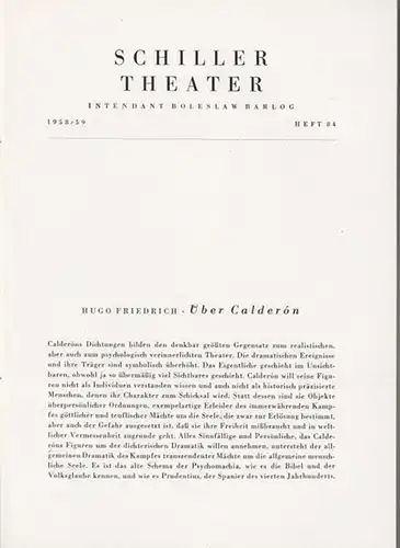 Schillertheater, Berlin. - Boleslaw Barlog (Intendanz). - Calderon de la Barca: Das Leben ist Traum. Spielzeit  1958 / 1959, Heft 84. Programmheft. Inszenierung: Werner...
