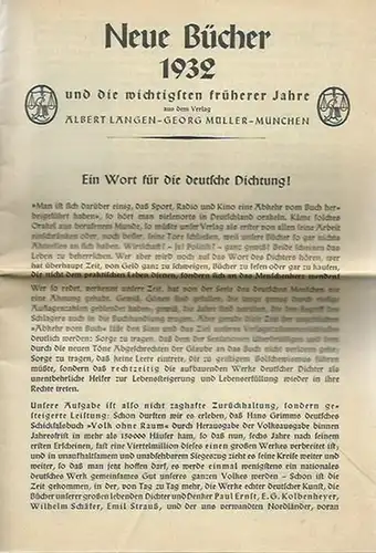 Verlag Albert Langen - Georg Müller, München: Neue Bücher 1932 und die wichtigsten früherer Jahre aus dem Verlag Albert Langen - Georg Müller, München. 