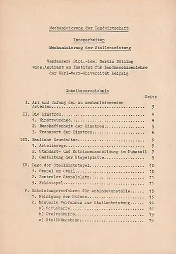 Dölling, Martin: Mechanisierung der Stallentmistung. (Mechanisierung der Landwirtschaft - Innenarbeiten). 