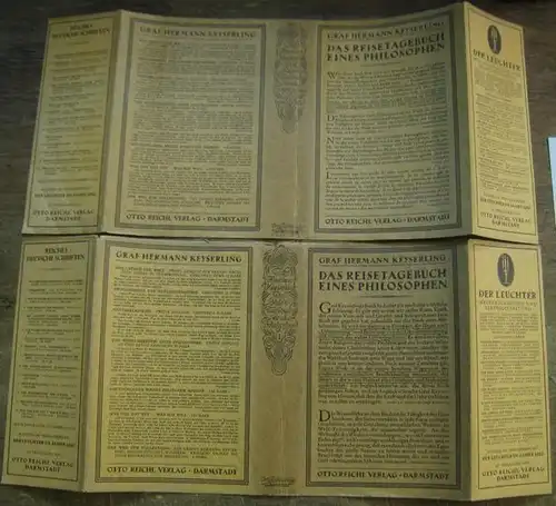 Keyserling, Hermann Graf: 2 Original-Schutzumschläge zu: Das Reisetagebuch eines Philosophen. Bände 1 und 2. 