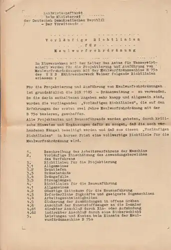 Landwirtschaftsrat beim Ministerrat der Deutschen Demokratischen Republik. - Ewald. - Rochlitzer: Vorläufige Richtlinien für Maulwurfrohrdränung. 