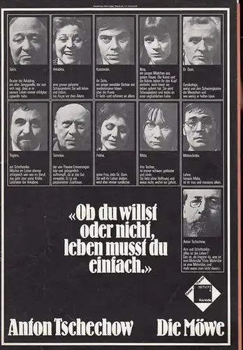 Die Möwe. 1971 / 1972, Programmheft 4. Inszenierung: Jan Kacer, mit u. a.: Rosel Schäfer, Peter Brogle, Victor Kurland, Verena Buss, Horst Christian Beckmann. / Szenenfotos und Besetzungen laufender Inszenierungen