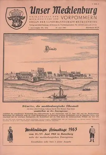 Unser Mecklenburg. - Giebel, F.W. (Red.): Unser Mecklenburg. Nr. 184 vom 10. Juni  1963.  Heimatblatt für Mecklenburg und Vorpommern-Organ der Landsmannschaft Mecklenburg. (Titelkopf mit dem Mecklenburger Wappen). 