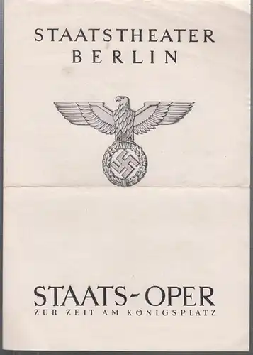 Staatstheater Berlin. - Staats - Oper am Königsplatz. - Giacomo Puccini: Tosca. Programmzettel zur Aufführung am Sonntag, 4. Januar 1942. Mitwirkende: Viorica Ursuleac, Helge Roswaenge...