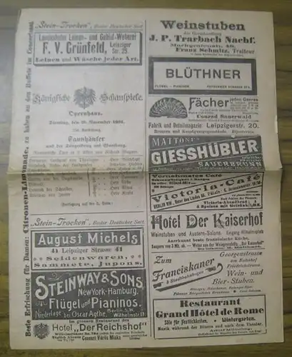 Tannhäuser. Besetzungszettel. Mitwirkende: die Herren Wittekopf, Hoffmann, Sylva, Sommer, Rebe u. a. sowie Fräulein Hiedler, Plaichinger, Urbanska u. a