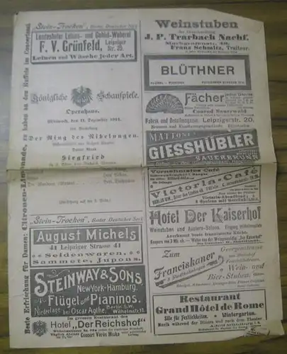 Der Ring des Nibelungen. 3. Abend: Siegfried. Besetzungszettel. Aufführung: Mittwoch, 11. Dezember 1901. Mitwirkende: die Herren Kraus, Liebau, Bachmann, Rebe, Knüpfer sowie Fräulein Plaichinger, Frau Goetze und Frai Herzog