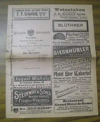 Der Ring des Nibelingen. Erster Abend: Das Rheingold. Aufführung am Sonnabend, 22. Juni 1901. Besetzungszettel. Mitwirkende: die Herren Bachmann, Mödlinger, Philipp, Sommer, Rebe, Liebau u. a. sowie Fräulein Reinl und Hiedler, Frau Goetze u. a