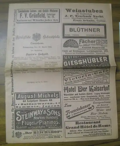 Figaro ' s Hochzeit. Besetzungszettel. Aufführung am Donnerstag, 18. April 1901.  Mitwirkende: die Herren Hoffmann, Knüpfer, Rebe u. a. sowie Fräulein Hiedler, Kopka, Weitz, Rothausen, Frau Herzog