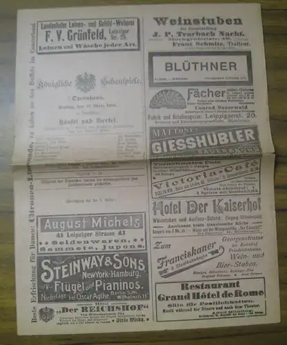 Hänsel und Gretel. Besetzungszettel. Aufführung am Freitag, 15. März 1901. Mitwirkende: die Herren Bachmann, Zekai, Burwig u. a. sowie Fräulein Kopka, Dietrich, Reinl, Weitz u. a