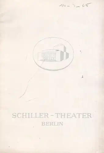 Der Widerspenstigen Zähmung. Programmheft 141. Spielzeit 1964 - 1965. Inszenierung: Gustav Rudolf Sellner, Bühnenbild und Kostüme: Jörg Zimmermann. Mit: Arthur Schröder, Herbert Grünbaum, Jürgen Thormann, Eduard Wandrey, Rita Engelmann u. a