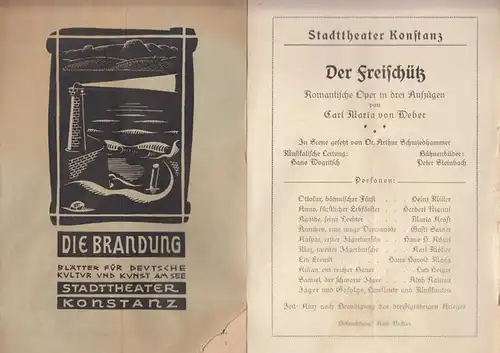 Die Brandung. 2. Jahrgang ( 1935 ), Oktober, Heft 1. Blätter für deutsche Kultur und Kunst am See. Mit Besetzungsliste zu: Der Freischütz. Regie: Dr.. 