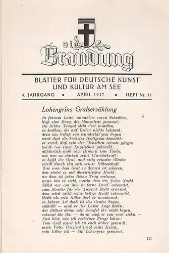 Die Brandung. April 1937, 4. Jahrgang, Heft Nr. 11. Blätter für deutsche Kunst und Kultur am See. Mit Besetzungsliste zu: Rigoletto. Regie: Arthur Schmiedhammer /.. 