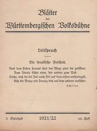 Blätter der Württembergischen Volksbühne. 10. Heft, 1921 - 1922, 3. Spielzeit