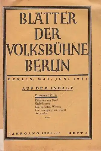 Blätter der Volksbühne Berlin. Mai - Juni 1931, Heft 5 des Jahrgangs 1930 / 1931