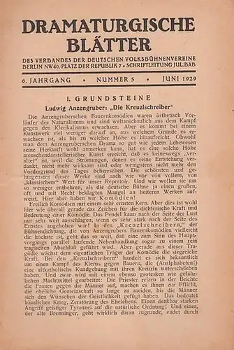 Dramaturgische Blätter. - Verband der Deutschen Volksbühnenvereine. - Schriftleitung: Julius Bab: Nummer 5, Juni 1929, 6. Jahrgang. Dramaturgische Blätter des Verbandes der Deutschen Volksbühnenvereine. 
